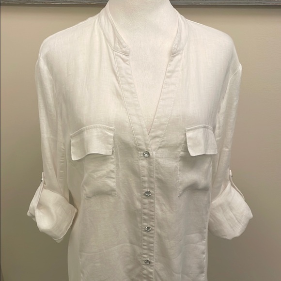 INC International Concepts White Button Down Shirt 3/4 Sleeve/long sleeve Bling - Picture 1 of 16